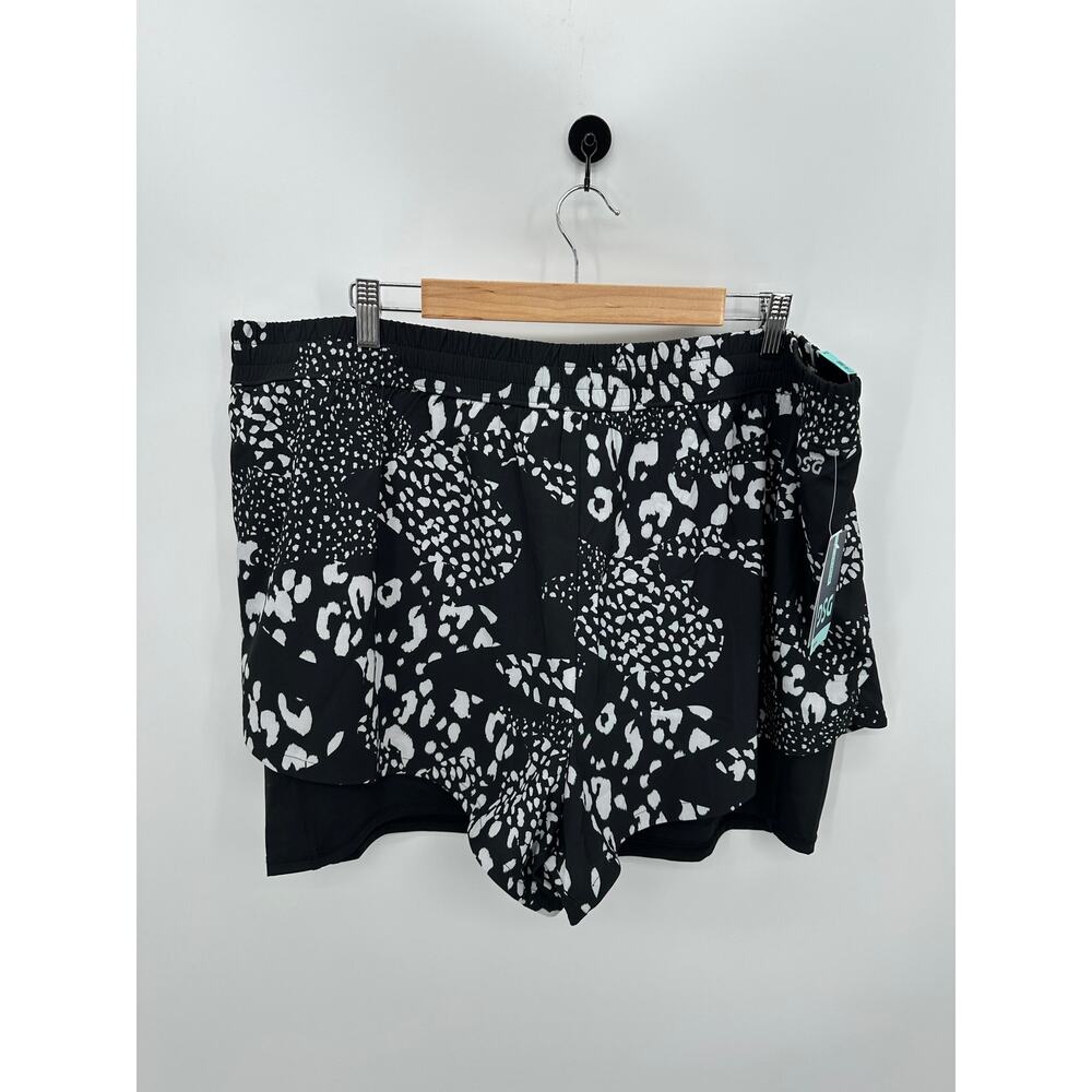 DSG Womens 2X Black White Mixed‎ Camo 2-in-1 Running Shorts Compression DAW11193